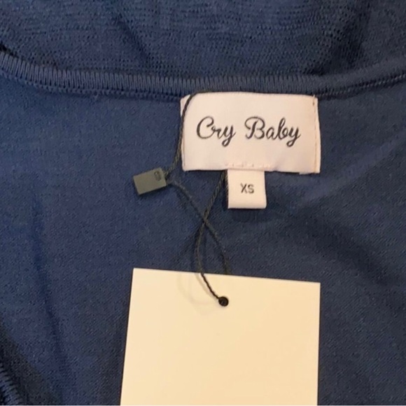 Ruffle Top Navy Blue Cry Baby Long Sleeve Cardigan Peplum Button Down V Neck XS - Picture 3 of 5